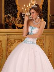 Discount White Ball Gown Quinceanera Dress With Blue Decorate