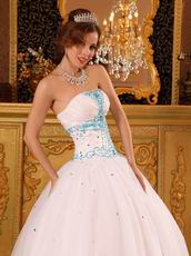 Discount White Ball Gown Quinceanera Dress With Blue Decorate