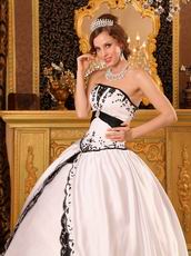 Classical Style White Evening Ball Dress With Black Embroidery