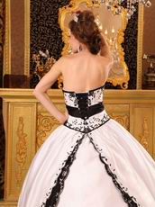 Classical Style White Evening Ball Dress With Black Embroidery