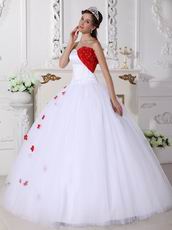 Princess Puffy White Quinceanera Dress With Wine Red