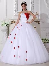 Princess Puffy White Quinceanera Dress With Wine Red