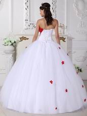 Princess Puffy White Quinceanera Dress With Wine Red