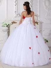 Princess Puffy White Quinceanera Dress With Wine Red