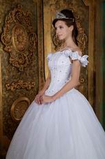 Flowers Off Shoulder Appliqued Quinceanera Dress In White