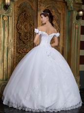 Flowers Off Shoulder Appliqued Quinceanera Dress In White