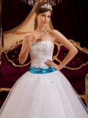 Appliqued White Tulle Strapless Quinceanera Dress For Cheap