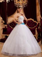 Appliqued White Tulle Strapless Quinceanera Dress For Cheap