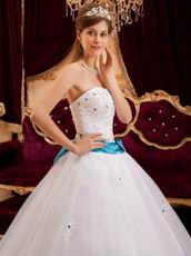 Appliqued White Tulle Strapless Quinceanera Dress For Cheap