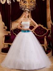 Appliqued White Tulle Strapless Quinceanera Dress For Cheap