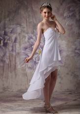 V-Shaped Strapless High-low White Chiffon Prom Dress UK