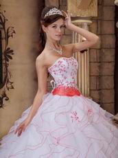 Ruffed White Organza Skirt Quinceanera Dress With Embroidery