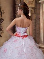 Ruffed White Organza Skirt Quinceanera Dress With Embroidery