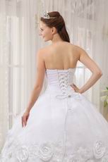 Rolled Flowers Decorate White Skirt Quinceanera Dress Sweetheart