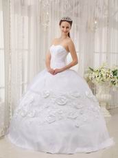 Rolled Flowers Decorate White Skirt Quinceanera Dress Sweetheart