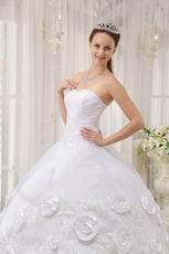 Rolled Flowers Decorate White Skirt Quinceanera Dress Sweetheart