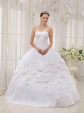 Rolled Flowers Decorate White Skirt Quinceanera Dress Sweetheart