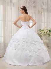 Rolled Flowers Decorate White Skirt Quinceanera Dress Sweetheart