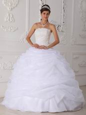 Strapless Lace Appliqued White Organza Quinceanera Dress