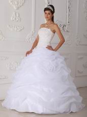 Strapless Lace Appliqued White Organza Quinceanera Dress