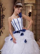 White Dress With Blue Flowers Single Shoulder Quinceanera Dress