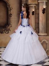 White Dress With Blue Flowers Single Shoulder Quinceanera Dress