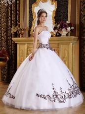 White Quinceanera Dress With Brown Embroidered Skirt