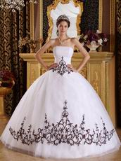 White Quinceanera Dress With Brown Embroidered Skirt