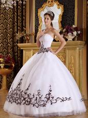 White Quinceanera Dress With Brown Embroidered Skirt