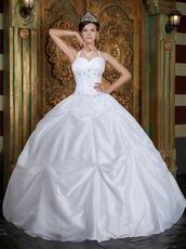 Halter Floor Length Picks-up Skirt White Quinceanera Dress