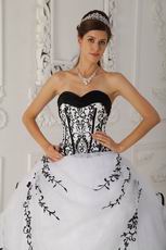 Cute Sweetheart White Quinceanera Gown With Black Embroidery