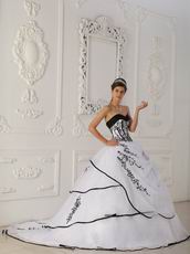 Cute Sweetheart White Quinceanera Gown With Black Embroidery