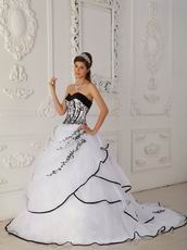 Cute Sweetheart White Quinceanera Gown With Black Embroidery