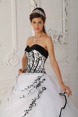 Cute Sweetheart White Quinceanera Gown With Black Embroidery