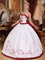 2012 Classical Style White Quinceanera Dress With Wine Red Details