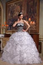 Customized Tailoring Zebra Ruffled Skirt Quinceanera Dress White