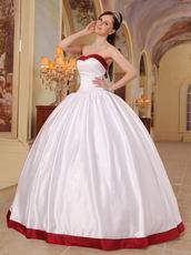 Simple Sweetheart White Military Dress With Wine Red Bordure