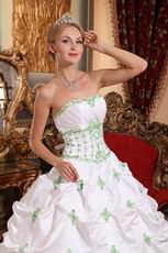 Strapless White Quinceanera Dress With Spring Green Pick-up Skirt