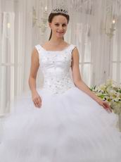 Square Neckline Cascade Ball Gown White Quinceanera Dress