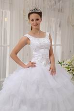 Square Neckline Cascade Ball Gown White Quinceanera Dress