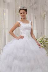 Square Neckline Cascade Ball Gown White Quinceanera Dress