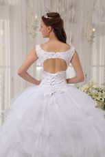 Square Neckline Cascade Ball Gown White Quinceanera Dress