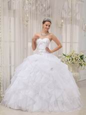 Sweetheart Puffy Cascade Skirt White Discount Quinceanera Dress