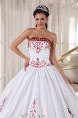 White Quinceanera Dress With Wine Red Embroidery Details