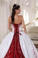 White Quinceanera Dress With Wine Red Embroidery Details