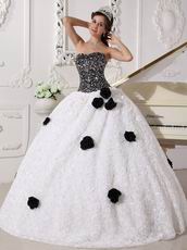 Black Sequin Fabric Rolled Fabric Flowers Skirt Quinceanera Dress