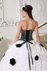 Black Sequin Fabric Rolled Fabric Flowers Skirt Quinceanera Dress