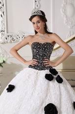 Black Sequin Fabric Rolled Fabric Flowers Skirt Quinceanera Dress