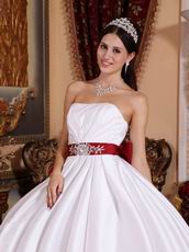 Wine Red Bowknot Design Simple White Quinceanera Dress