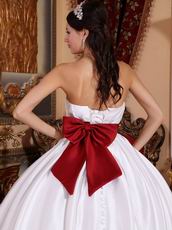 Wine Red Bowknot Design Simple White Quinceanera Dress